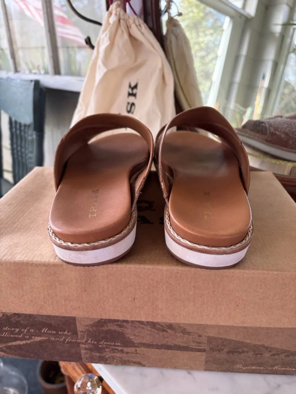 RSVD: Trask Leather Slide Sandals Brown and Metallic - Picture 5 of 10